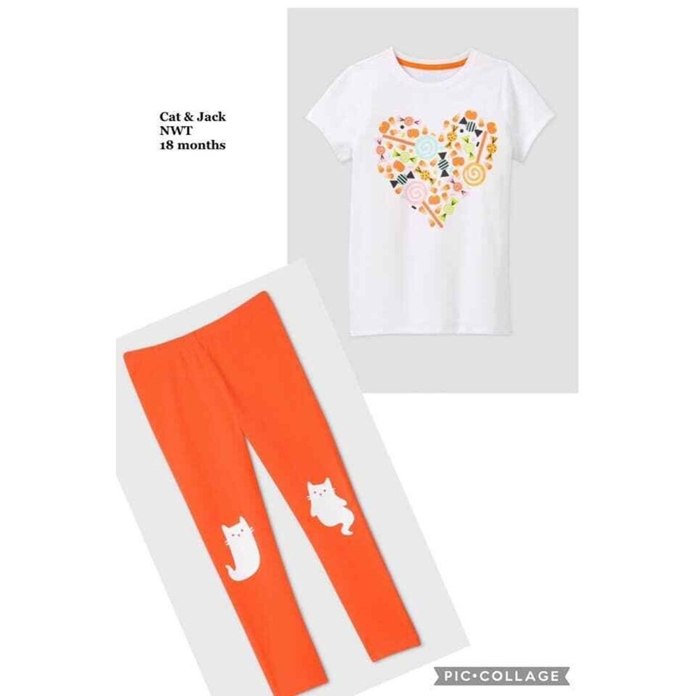 Toddler Girls Halloween Top & Legging Set Size 18 mo Orange Ghost Cat Candy Corn